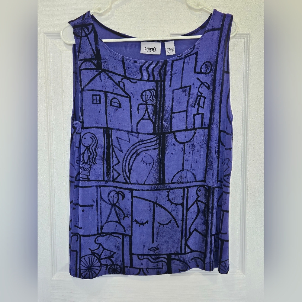 Chico's Purple Graphic Women's Top Size 2
